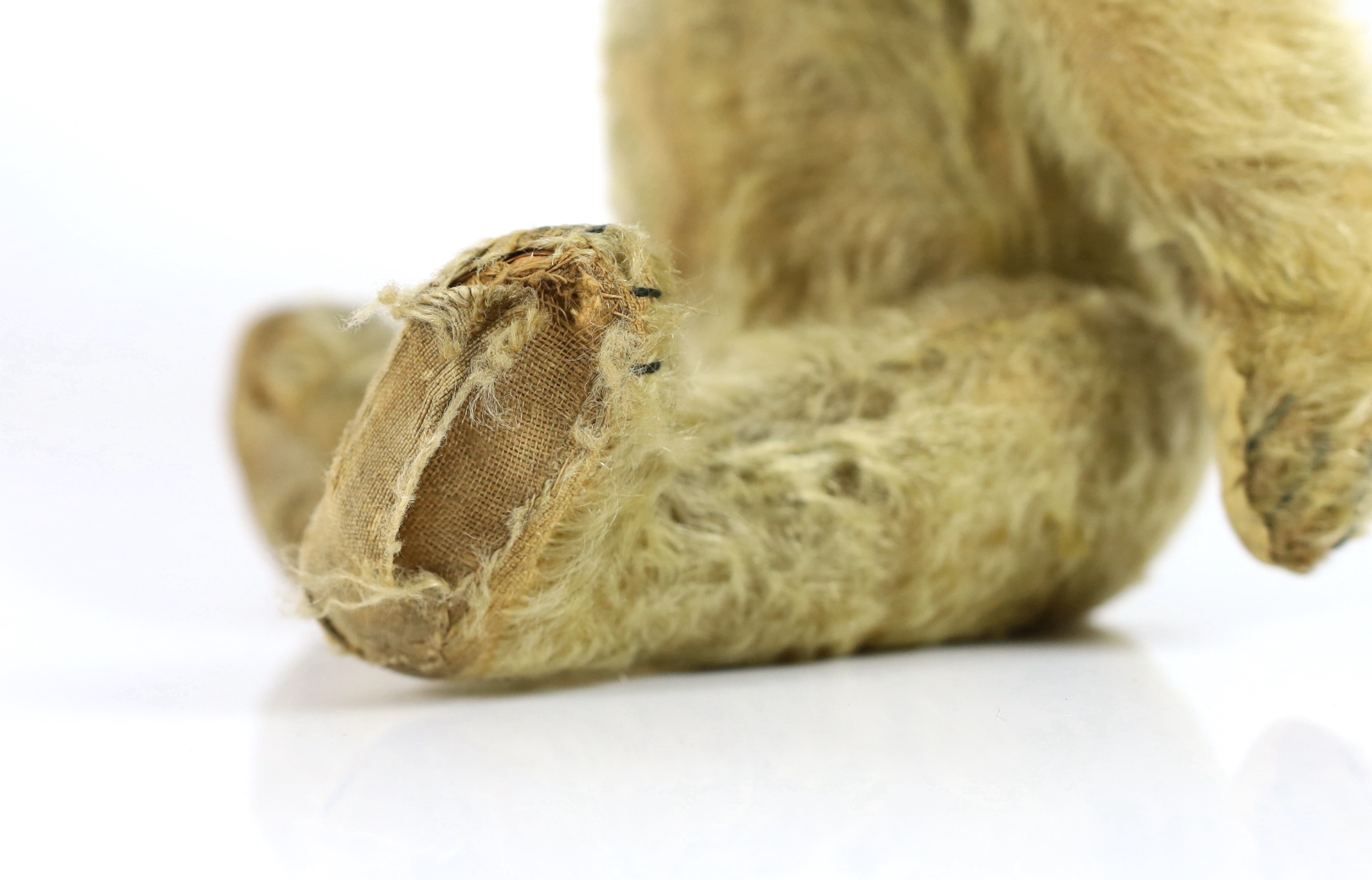 A Farnell bear, c.1912, 33cm, bear paw pads restored, hair loss to stomach